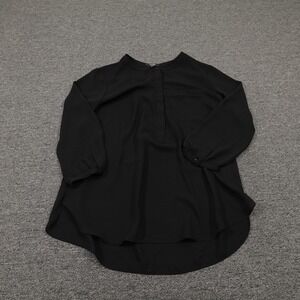 NYDJ Blouse Womens Medium Black Long Sleeve Split Neck Tunic High Low Hem